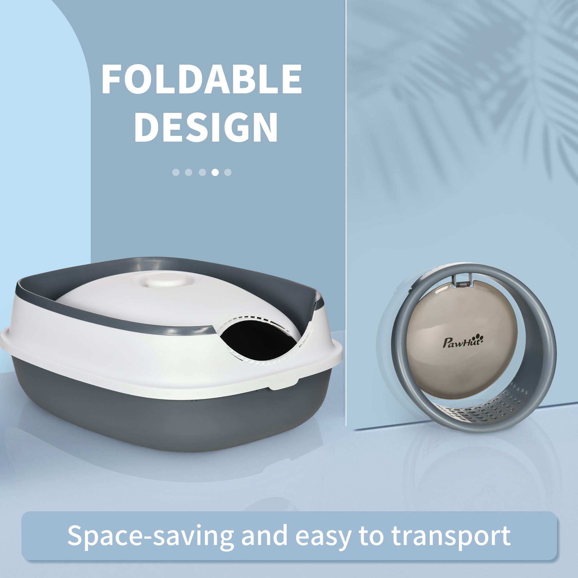 Dome Covered Cat Litter Box with Lid, White and Gray — imagen 8