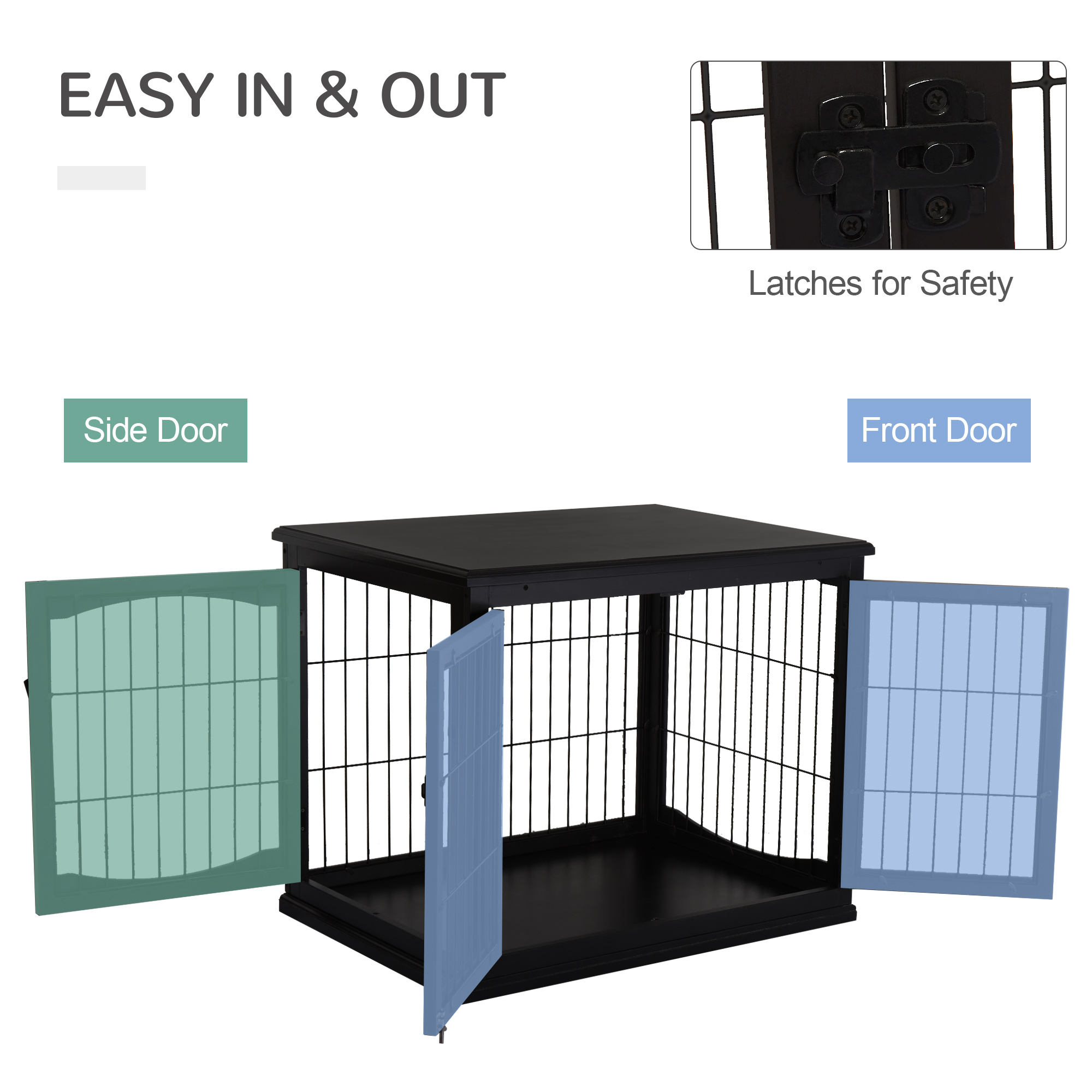 Caja para Perros de Mueble, 32" Caja para Canes Pequeños con 2 Puertas, Cerradura, Refugio para Puppies Interior, Negro — imagen 4
