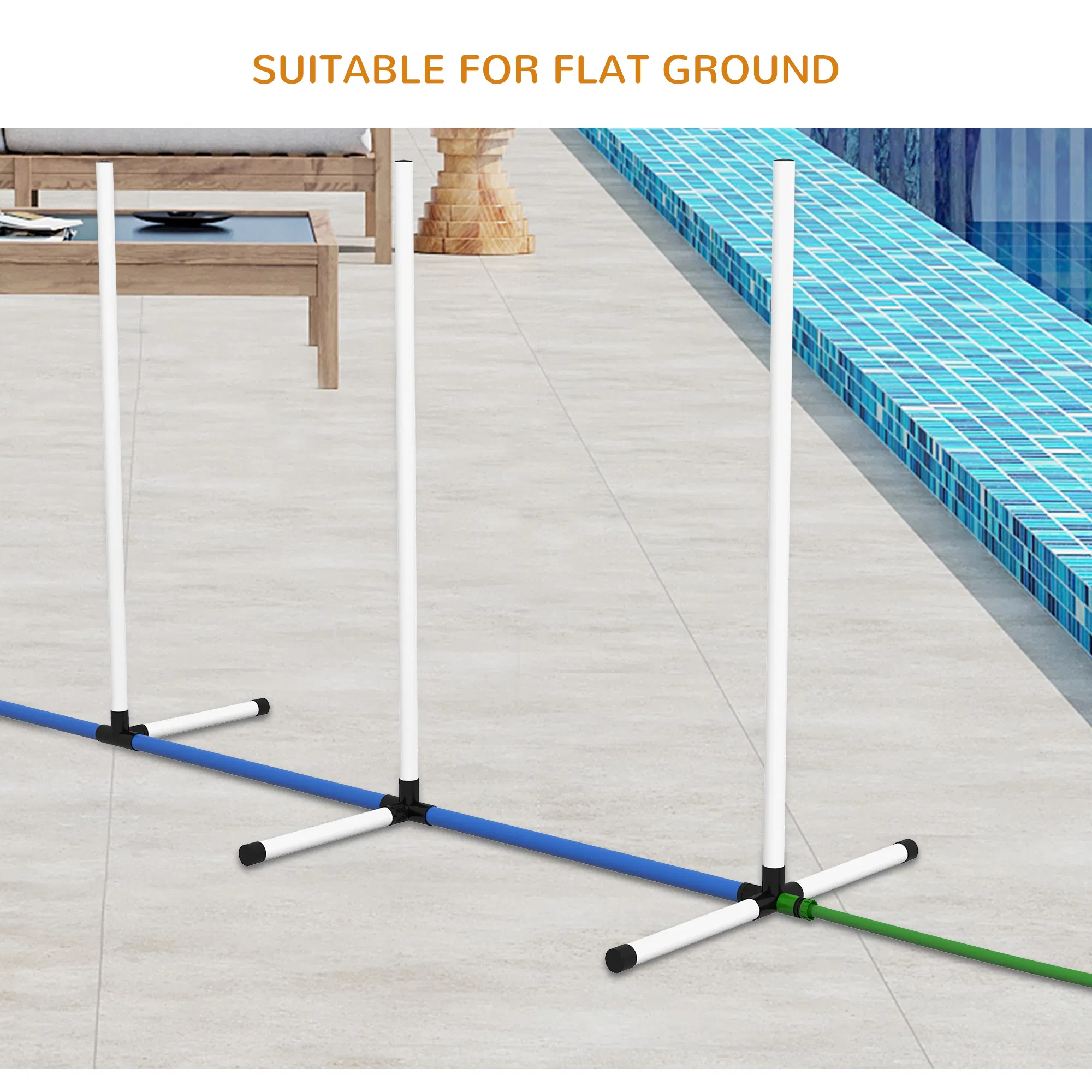 2PCs Dog Agility Kit with Weave Poles, Spray Water Tube, Whistle, Carry Bag, White — image 4