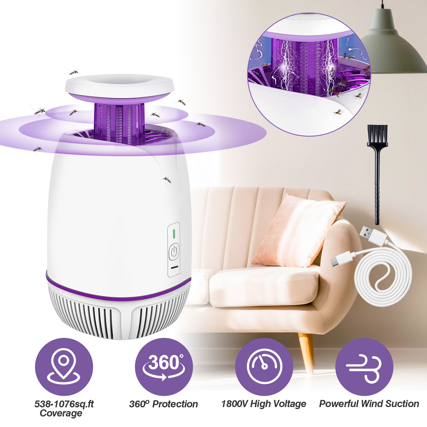 Plug-in Mosquito Zapper For Summer Max 1076Sq.Feet Range Electric Fly Zapper With 3 Modes Mosquito Killer Lamp For Indoor Outdoor — image 2