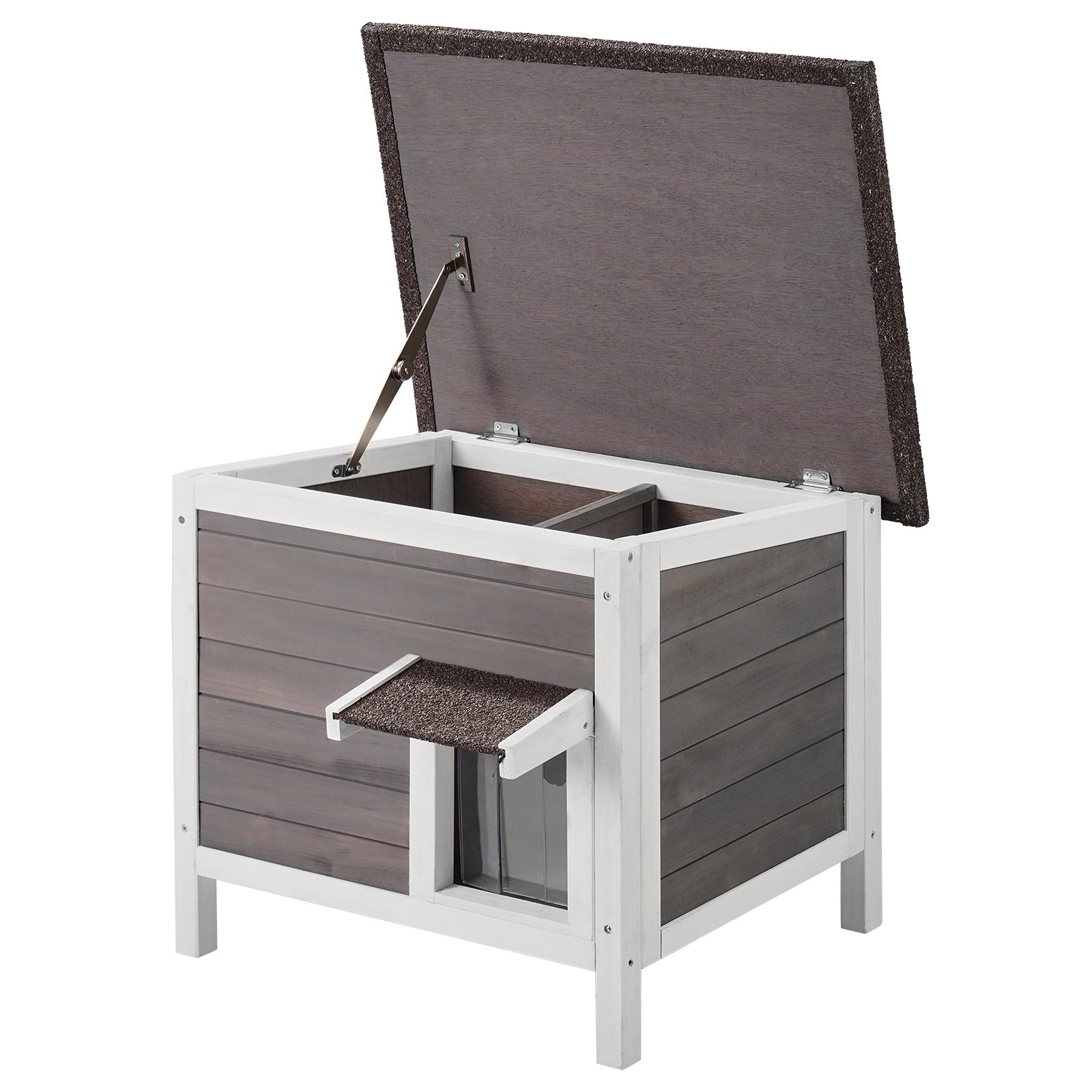 Outdoor Cat House Wooden Feral Cat Shelter With Roof & PVC Door Flaps — image 1