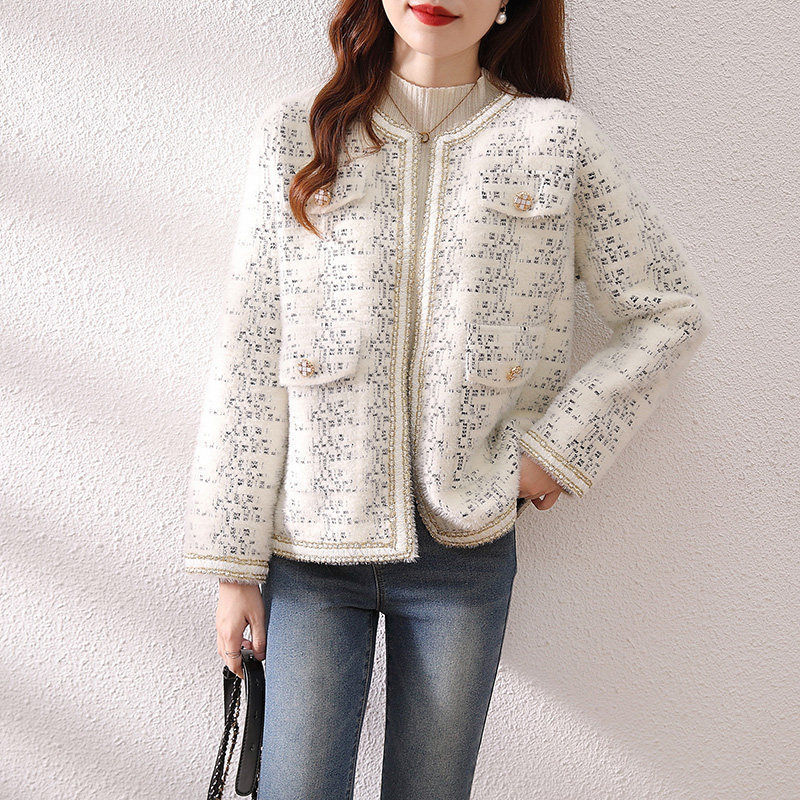 Round neck mink fur sweater jacket for women — image 8