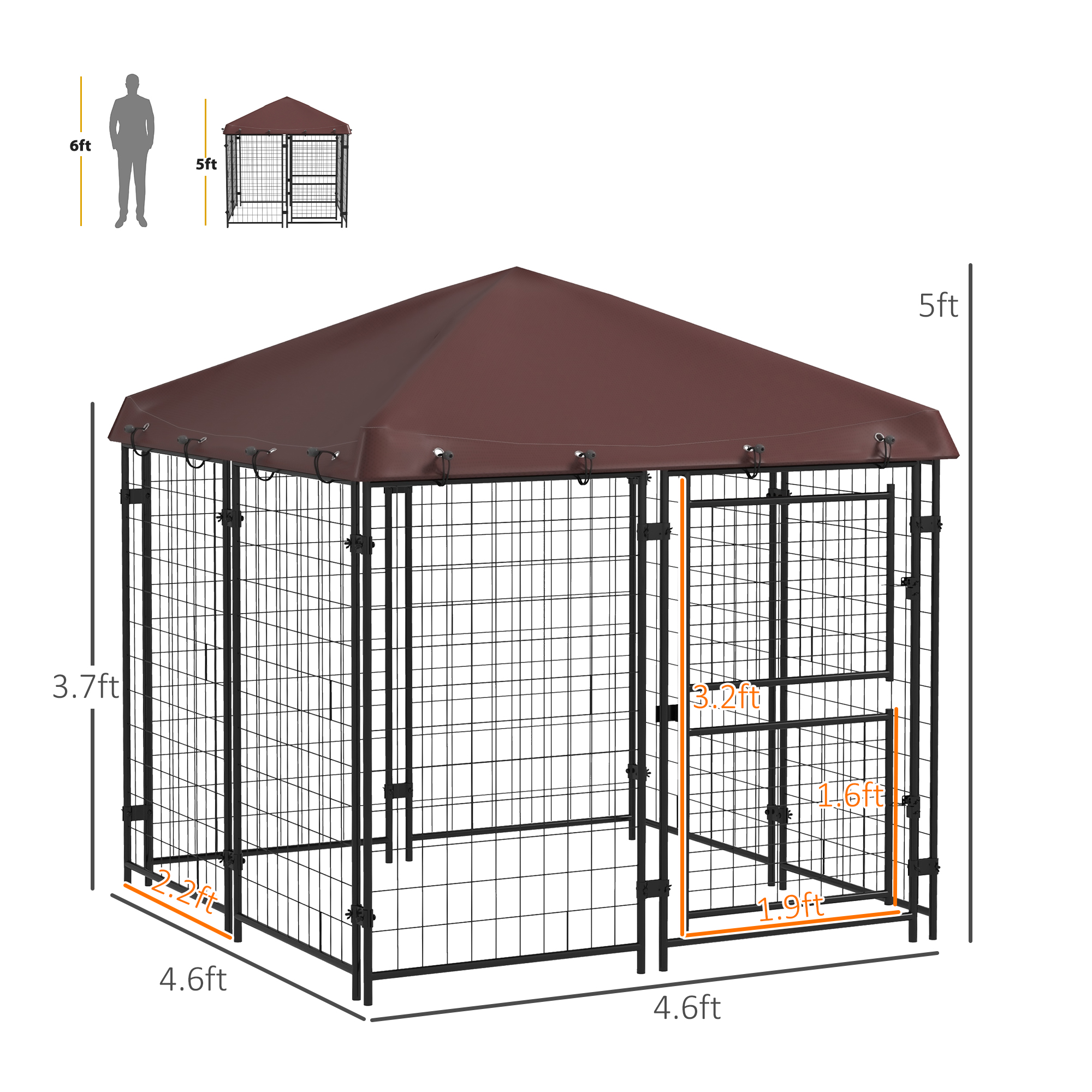 Perrera Exterior 4.6 x 4.6 x 5 con Techo Impermeable, Puerta Grande — imagen 2