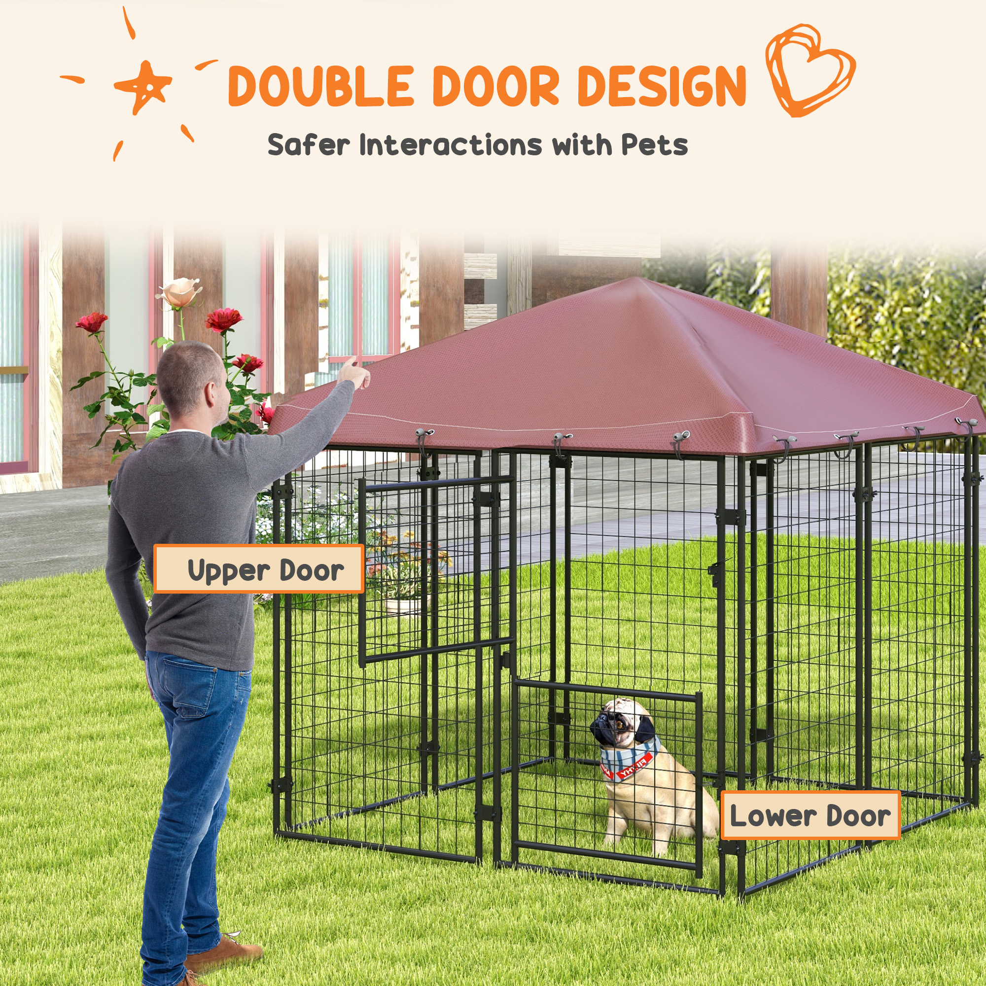 Perrera Exterior 4.6 x 4.6 x 5 con Techo Impermeable, Puerta Grande — imagen 4
