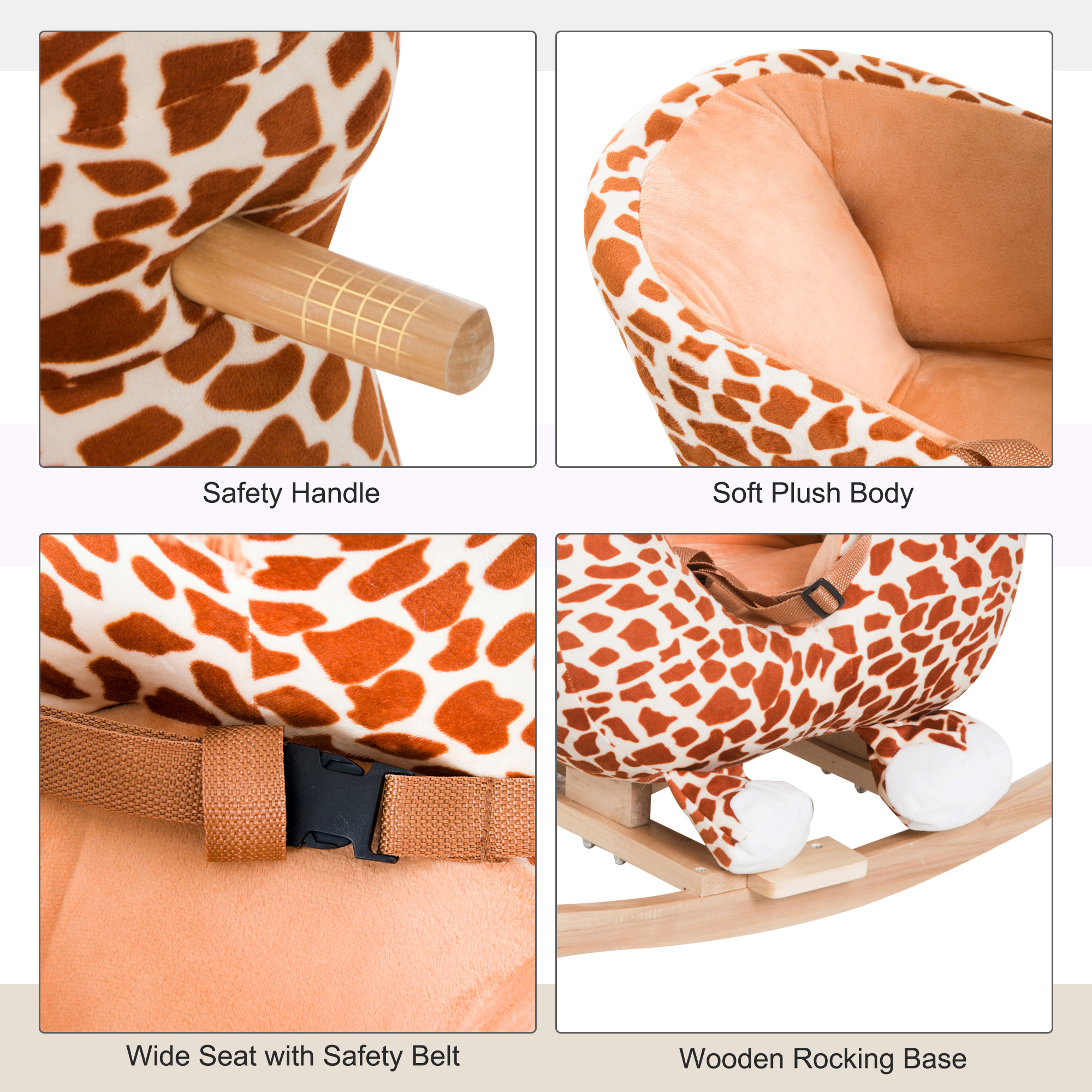Caballo de Roca de Plush para Niños en Estilo Girafa con Sonido Marrón — imagen 3