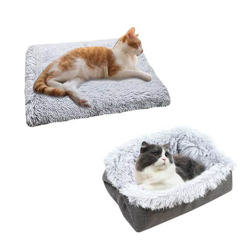 Plush Cat Bed House Cat Mat Cat Litter Plush Two-in-one Pet Mat Cat Winter Warm Dog House Sleeping — image 1