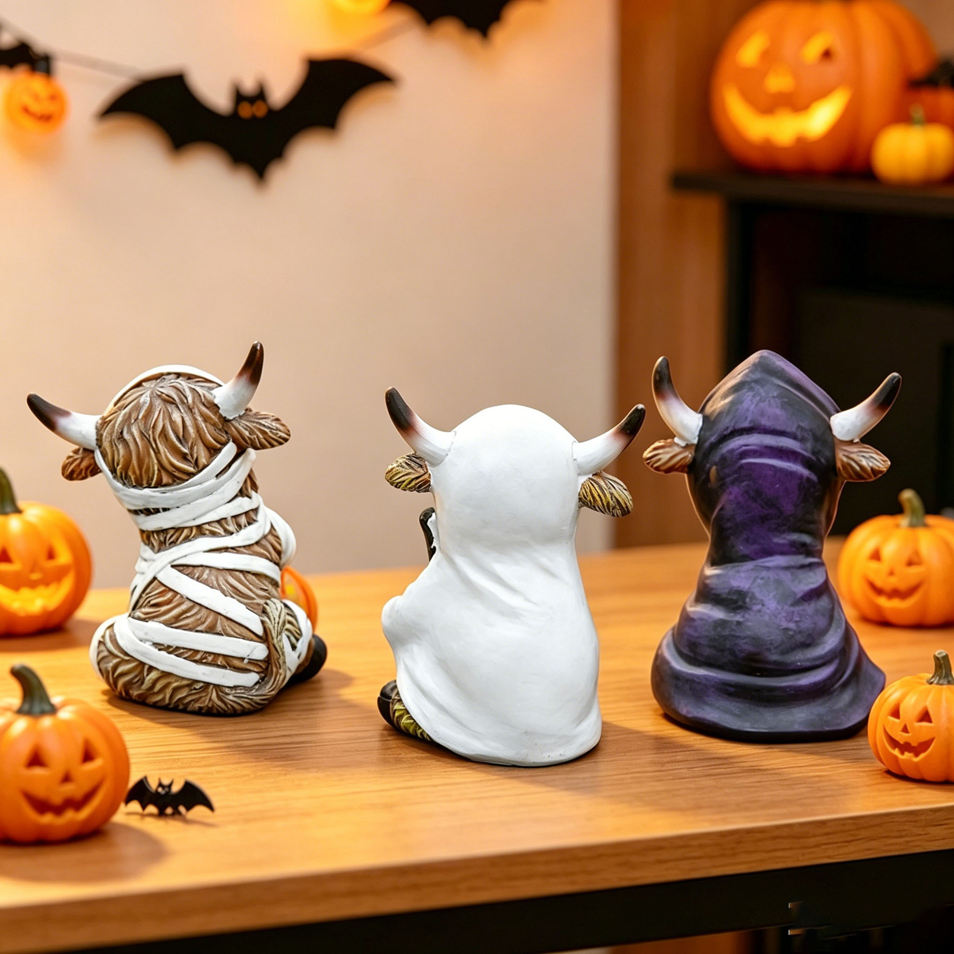 Figura de resino de vaca escocesa en forma de calabaza para decoración de Halloween — imagen 3