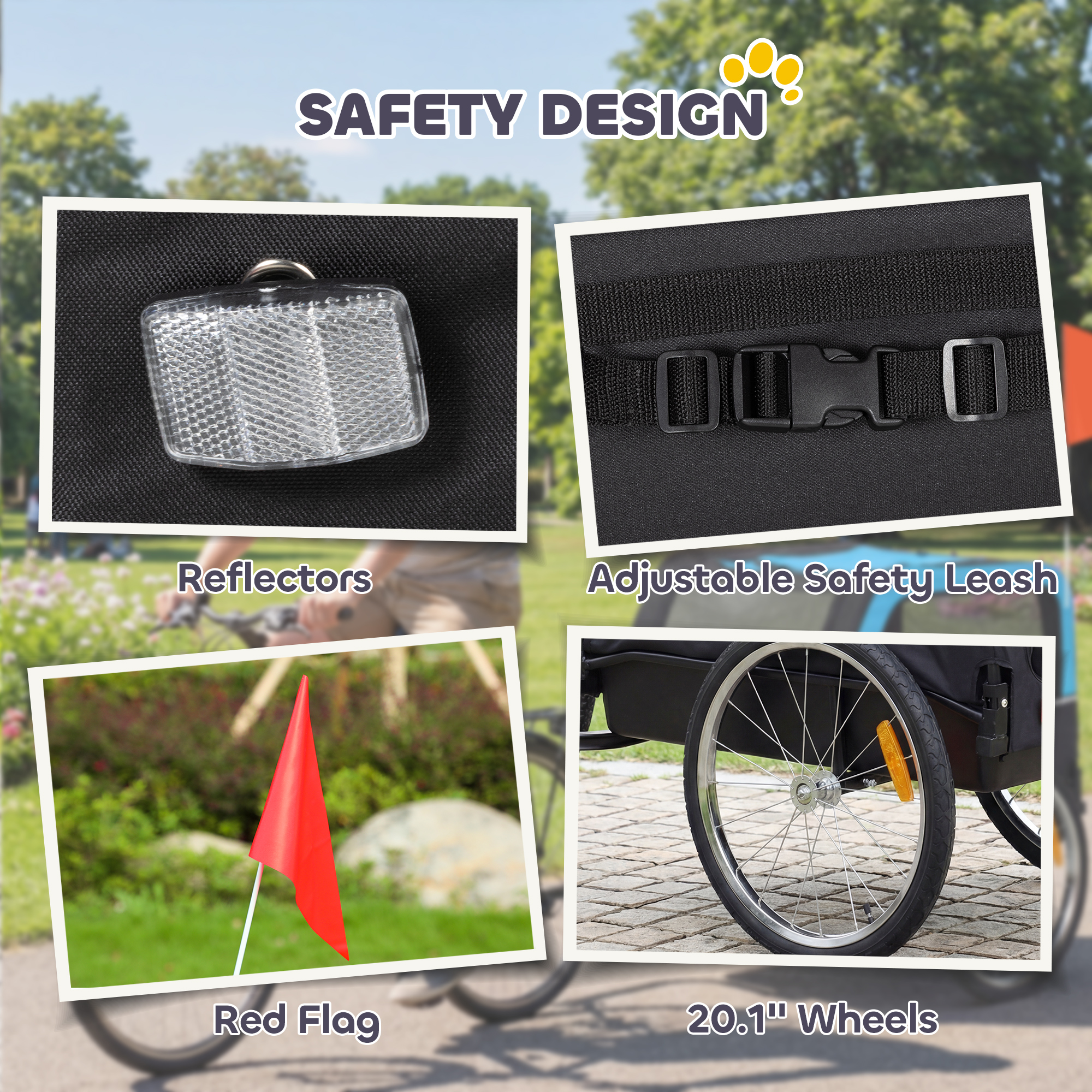 Dog Bike Trailer, Pet Cart Bicycle Carrier with 20" Air Tires, Quick-Release Wheels, Reflectors, Flag — imagen 2