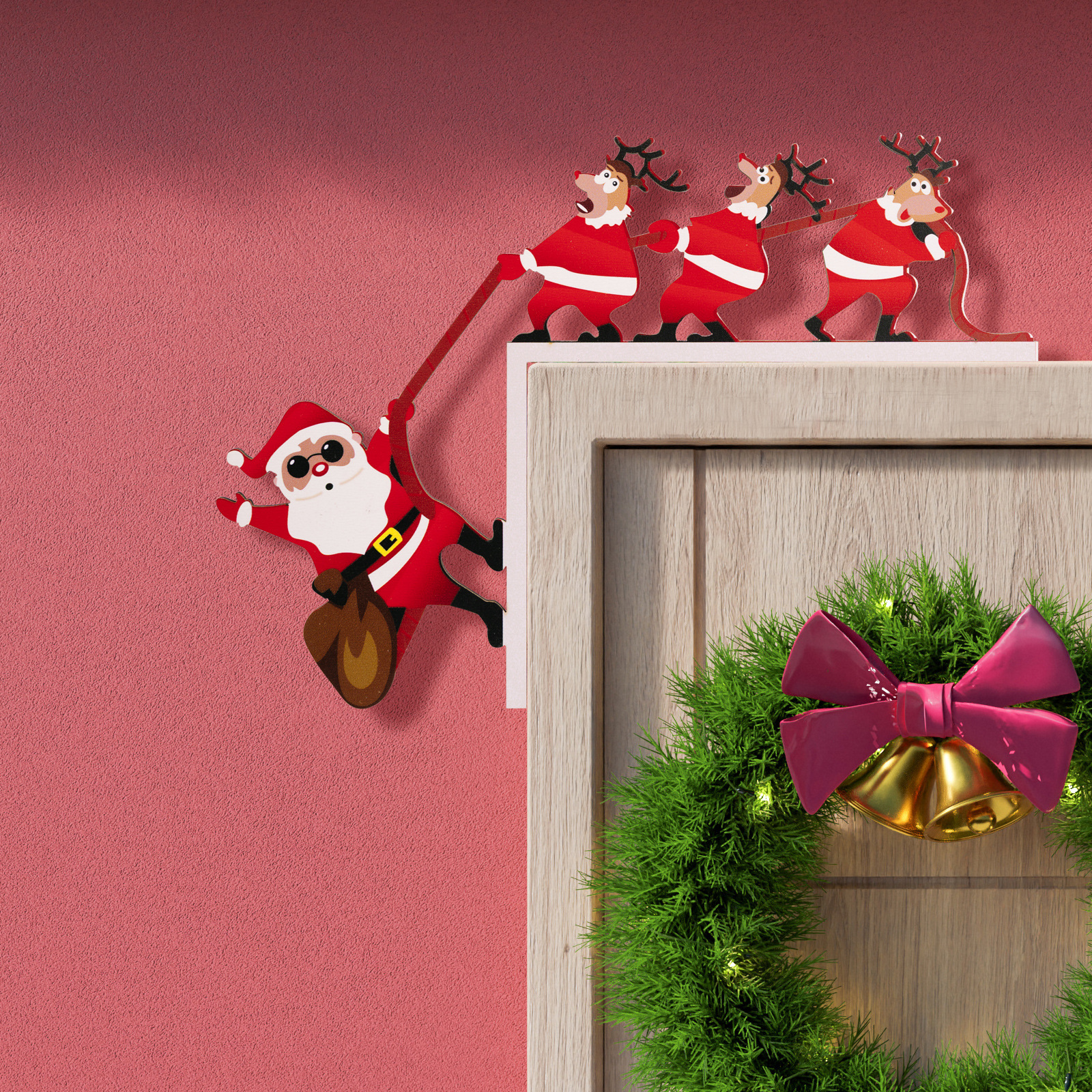 Decoraciones Navideñas Puerta de Entrada Colgante Santa Claus y Renos — imagen 7