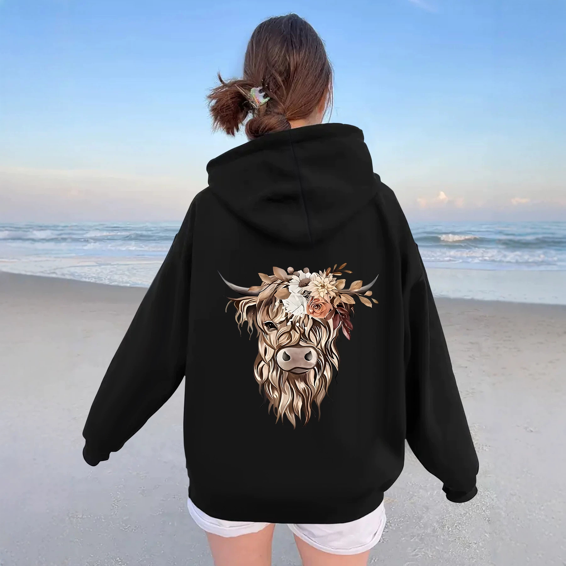 Flower Cow Head Printed Hoodie — image 3