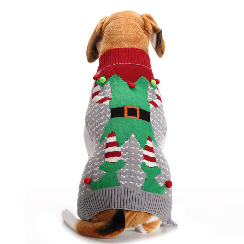 Xmas Striped Dog Sweater Pet Reindeer Knit Clothes Dogs Snowman Christmas Hoodies Costume — image 4