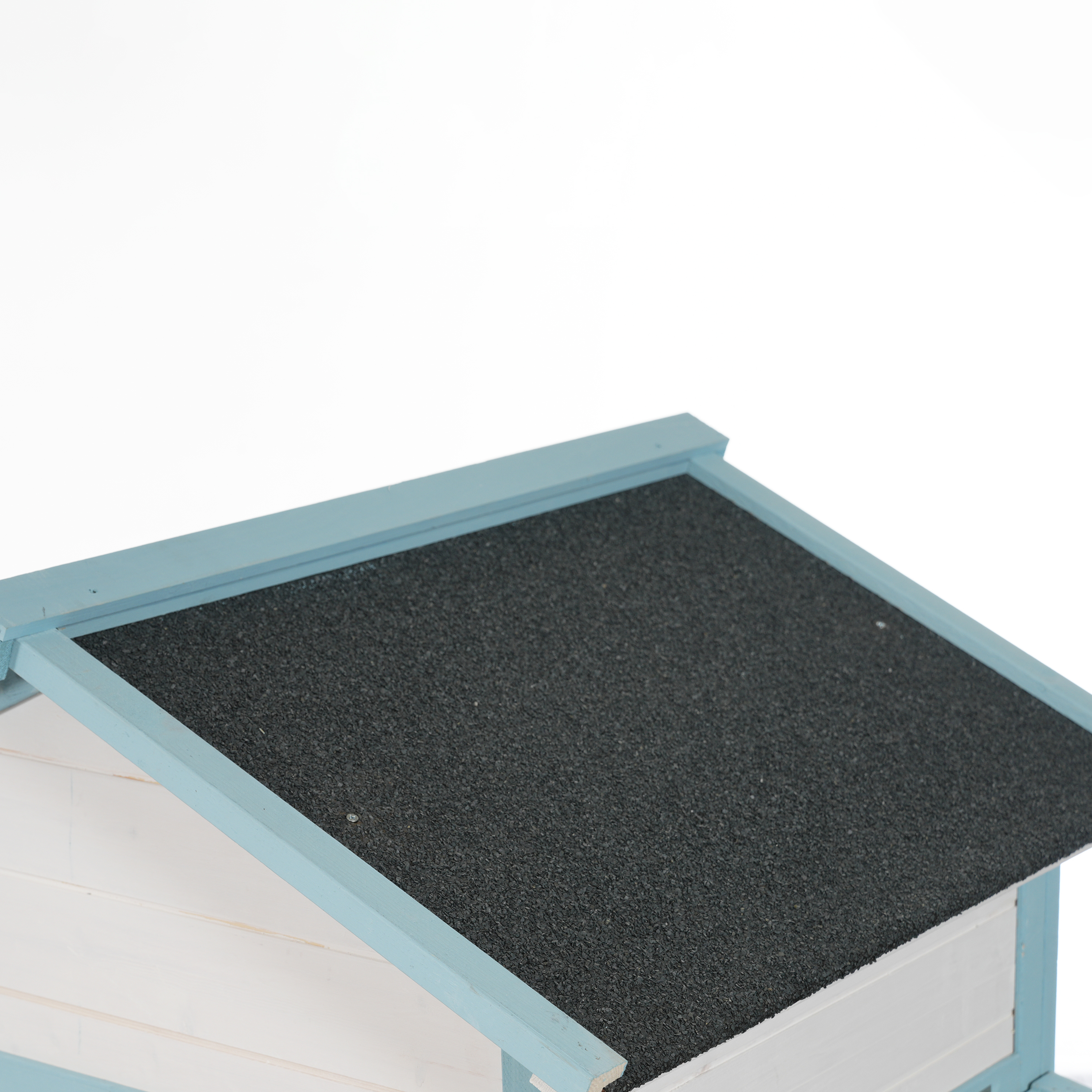 Casa de Gallinas Grande en Madera con Dos Cajas de Incubación, Corral Exterior con Techo Impermeable de Asfalto y Acceso Peatonal, Jaula de Pollos de Madera de Abeto con Platos de Desperdicios Retraillables, Azul y Blanco para Gallineros de Patio — imagen 10