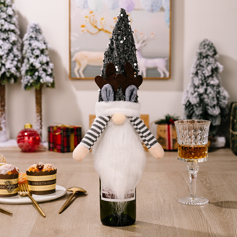 Christmas decoration items, sequins, red, yellow, black sequin caps, wine bottle covers, deer horn wine covers, red wine bottle caps — image 8