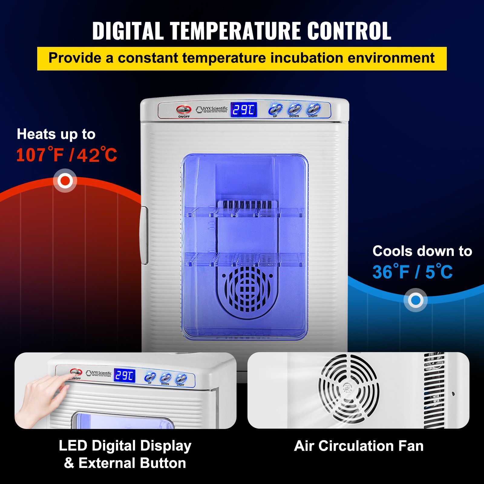 White Reptile Incubator 25L Scientific Lab Incubator Digital Incubator Cooling And Heating 5-42°C Reptile Egg Incubator 12V/110V Work For Small Reptiles — image 4