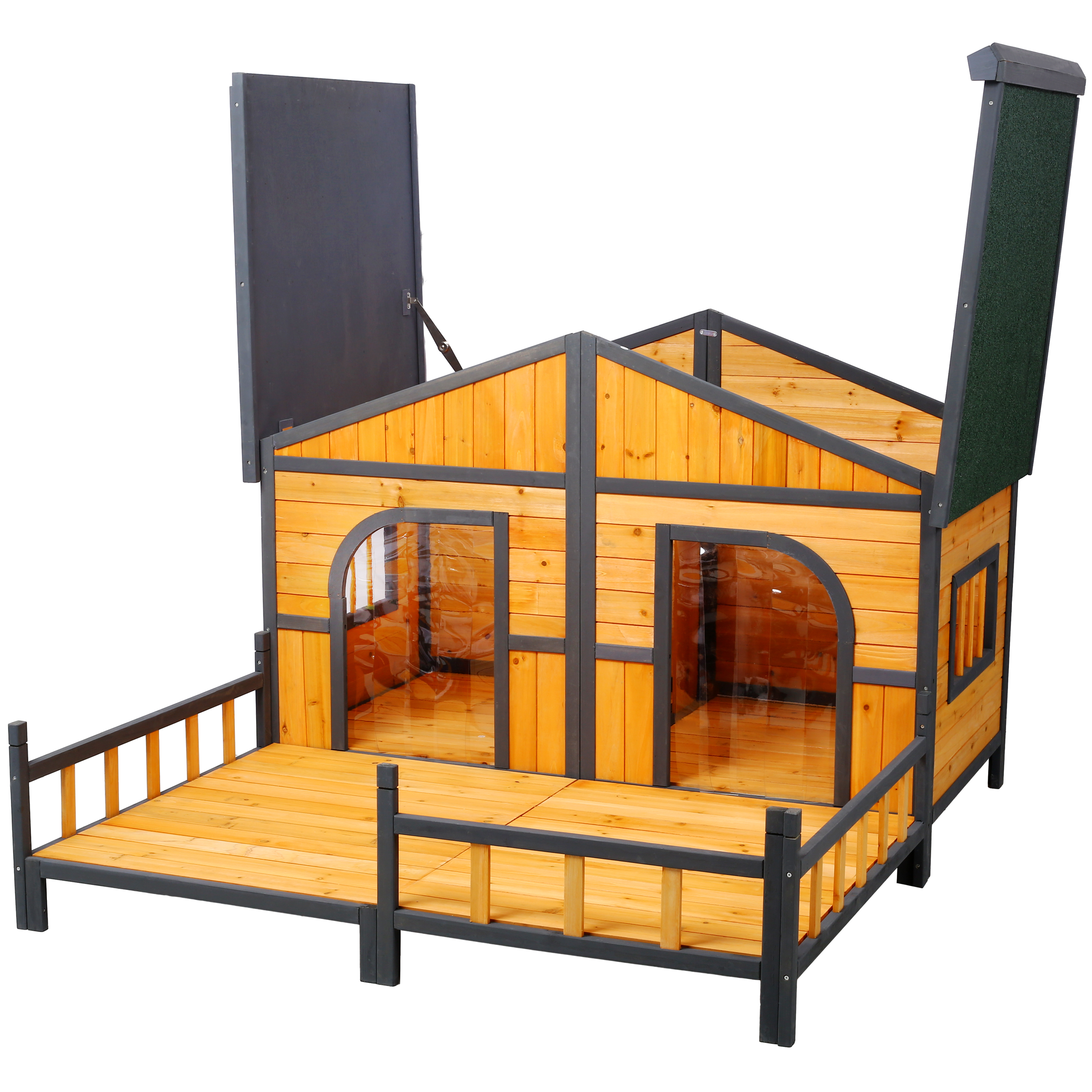 Wooden Large Dog House Outdoor Double XL Dog Kennel with Elevated Floor and Porch, Weatherproof Puppy Shelter for Small and Medium Breed Dogs, Natural — image 13