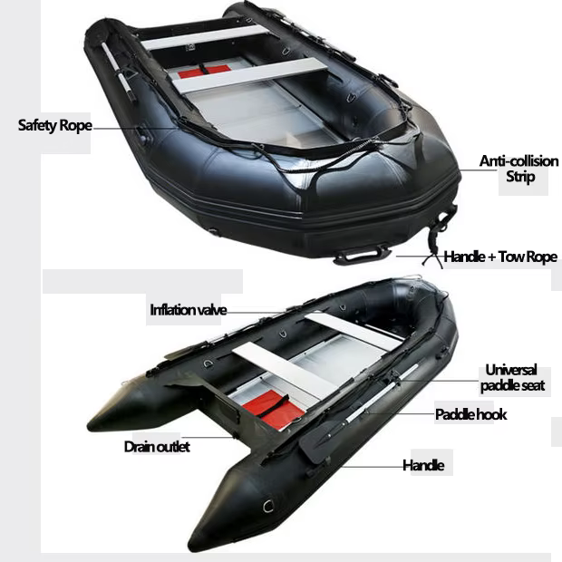 Professional 1.2MM PVC Anti-collision Black Inflatable Boat with Aluminum Floor Set Fishing Speed Raft Kayak Rowing Accessories — image 2