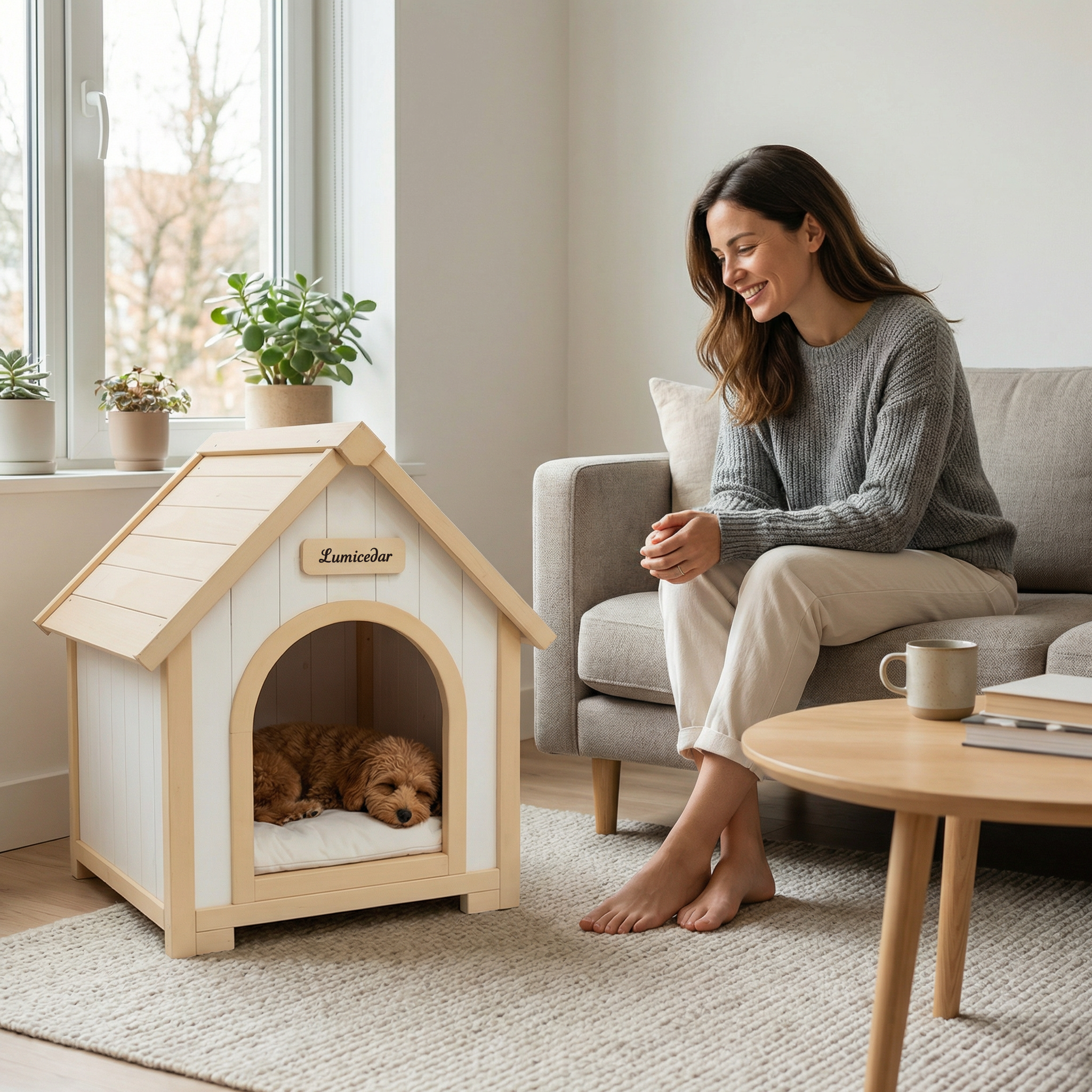 Casa de Perro Moderna en Madera para Interior con Almohadilla EVA – Casa de Animales de Ceder Solida para Pequeños Perros y Gatos — imagen 25