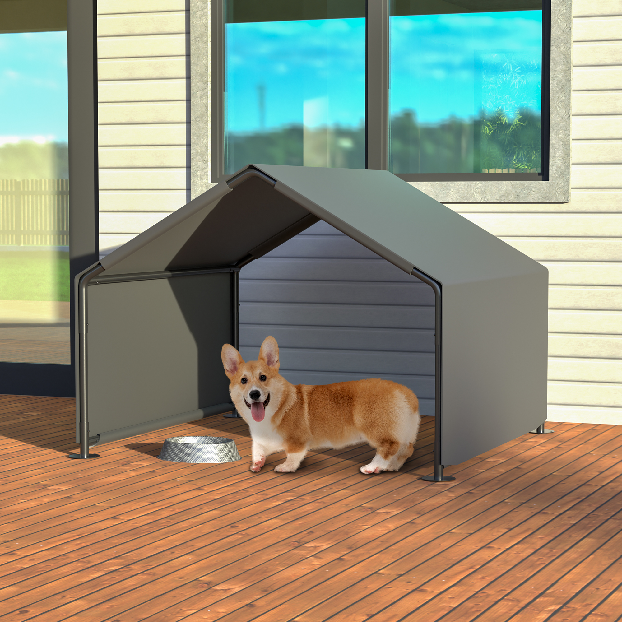 Refugio de Sombra para Perros, Tienda Portátil para Mascotas, Impermeable para Protección contra el Sol y la Lluvia, Exterior, Jardín, Patio, Domicilio Trasero, Gris — imagen 5