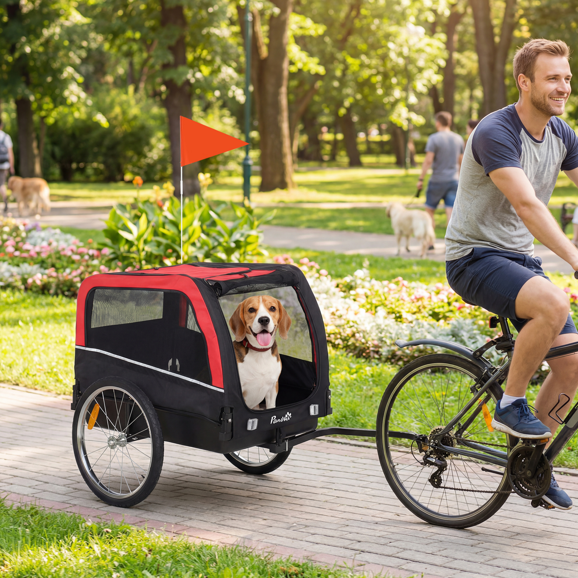 Remolque para Perros de Bicicleta, Transportador de Mascotas con Llantas de Aire de 20", Ruedas Fáciles de Soltar, Reflejos y Bandera — imagen 4