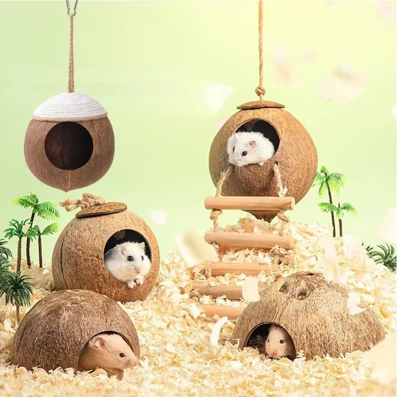 Casa de Heno para Ratones Hamsters Casa de Pájaro de Coco Verano Refugio para Conejos y Ratones Exóticos — imagen 1