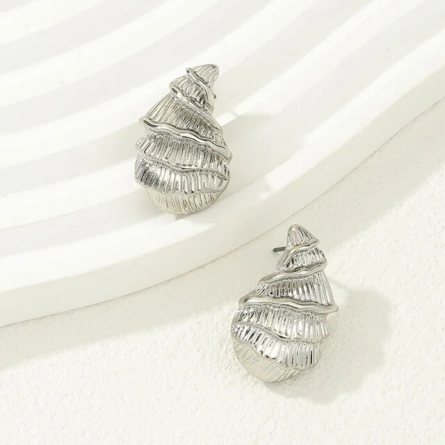 Metal Sea Snail Post Earrings For Women Fashion Jewelry Holiday Accessories Funny Conch Design Trendy Spiral Style Gifts — image 7