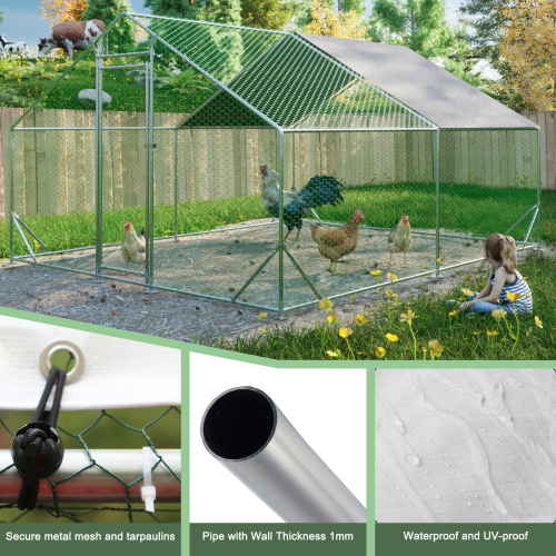 Large Metal Chicken Coop, Walk-in Chicken Run, Galvanized Wire Poultry Chicken Hen Pen Cage, Rabbits Duck Cages With Waterproof And Anti-Ultraviolet Cover For Outside 10 L X 13 W X 6.56 H — imagen 6