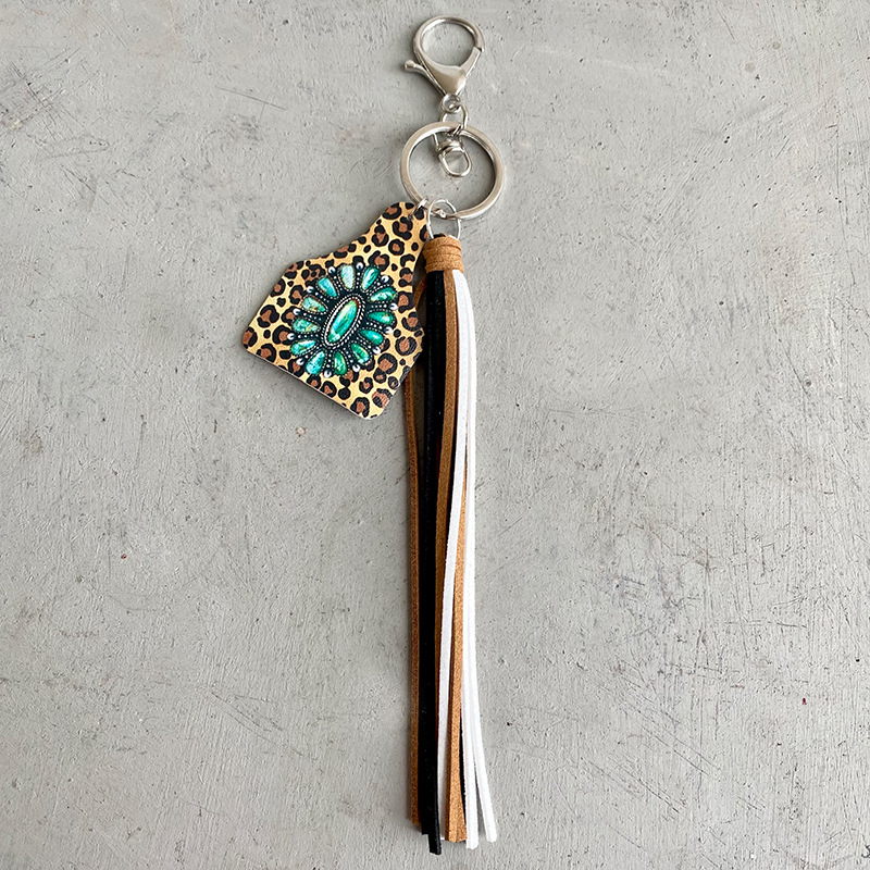 Western Cowboy Loss Prevention Device Aztec Bullhead Bull Brand Leather Keychain Leather Tassel Popular Pendant — image 9