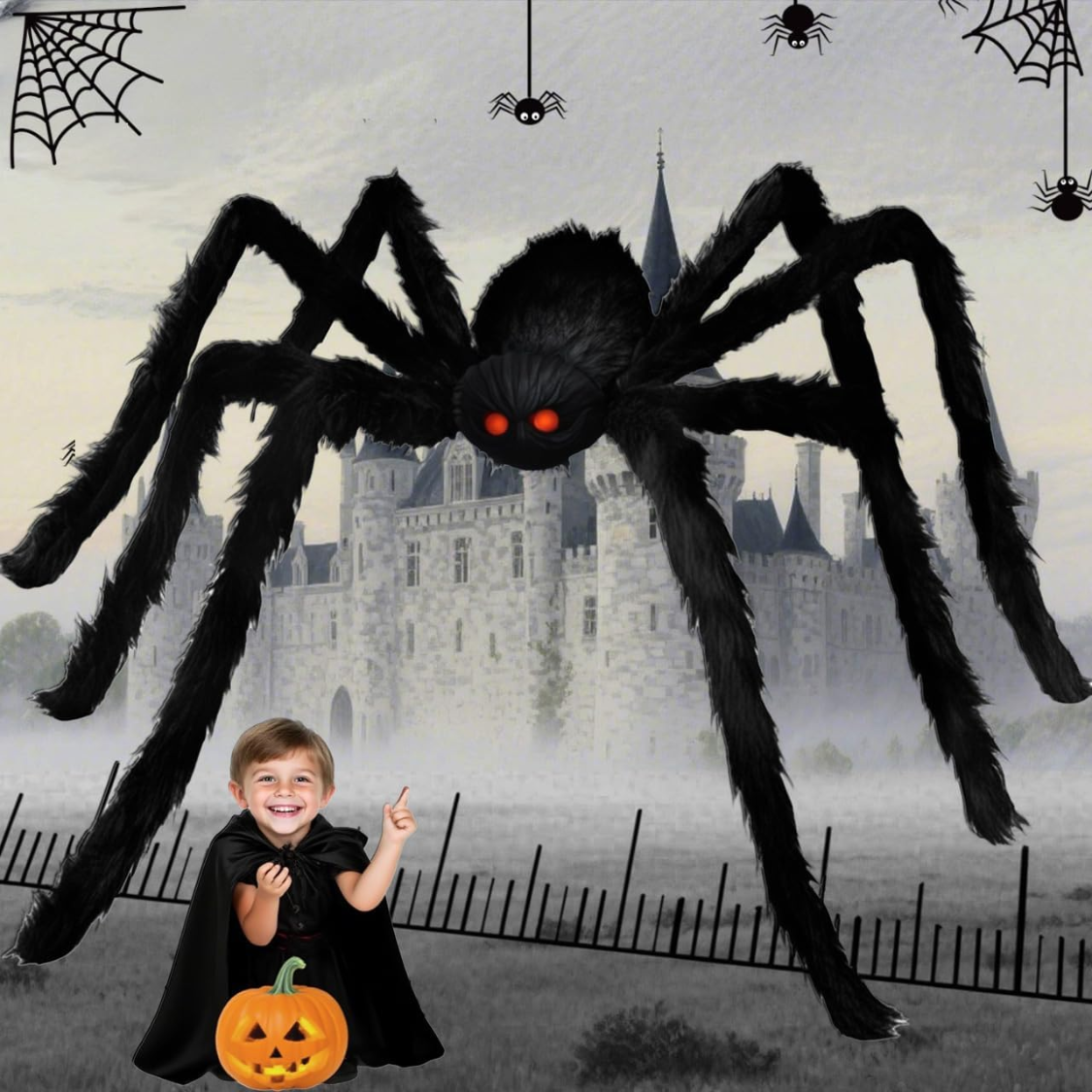 Gigantesco Araña de 6.6 pies Decoración de Halloween Falsa y Peluda para Exterior e Interior Casa Patio Fiesta Hogar Decoración 1 Paquete — imagen 1