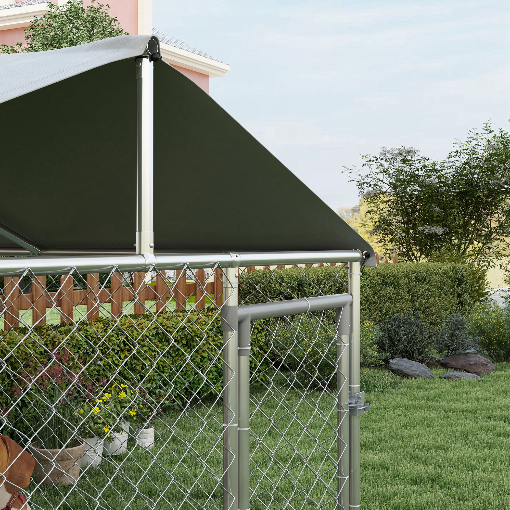 Casa para Perros al Aire Libre de 6.6x6.6x4.9 pies, Acabado en Plata con Techo Impermeable — imagen 2