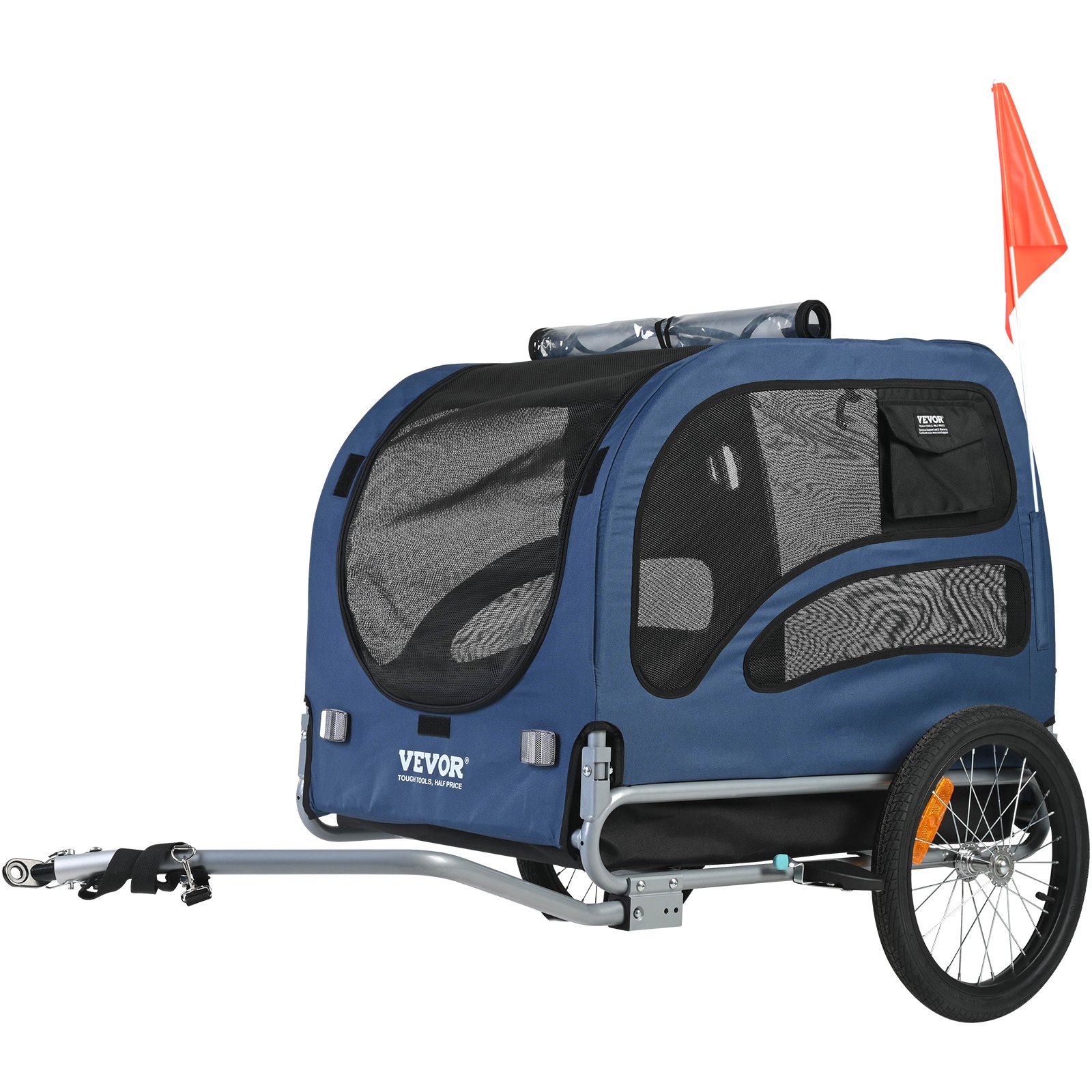 Pet Cart Bicycle Carrier, Easy Folding Frame With Quick Release Wheels, Universal Bicycle Coupler, Reflectors, Flag, Collapsible To Store, Blue Black — image 11