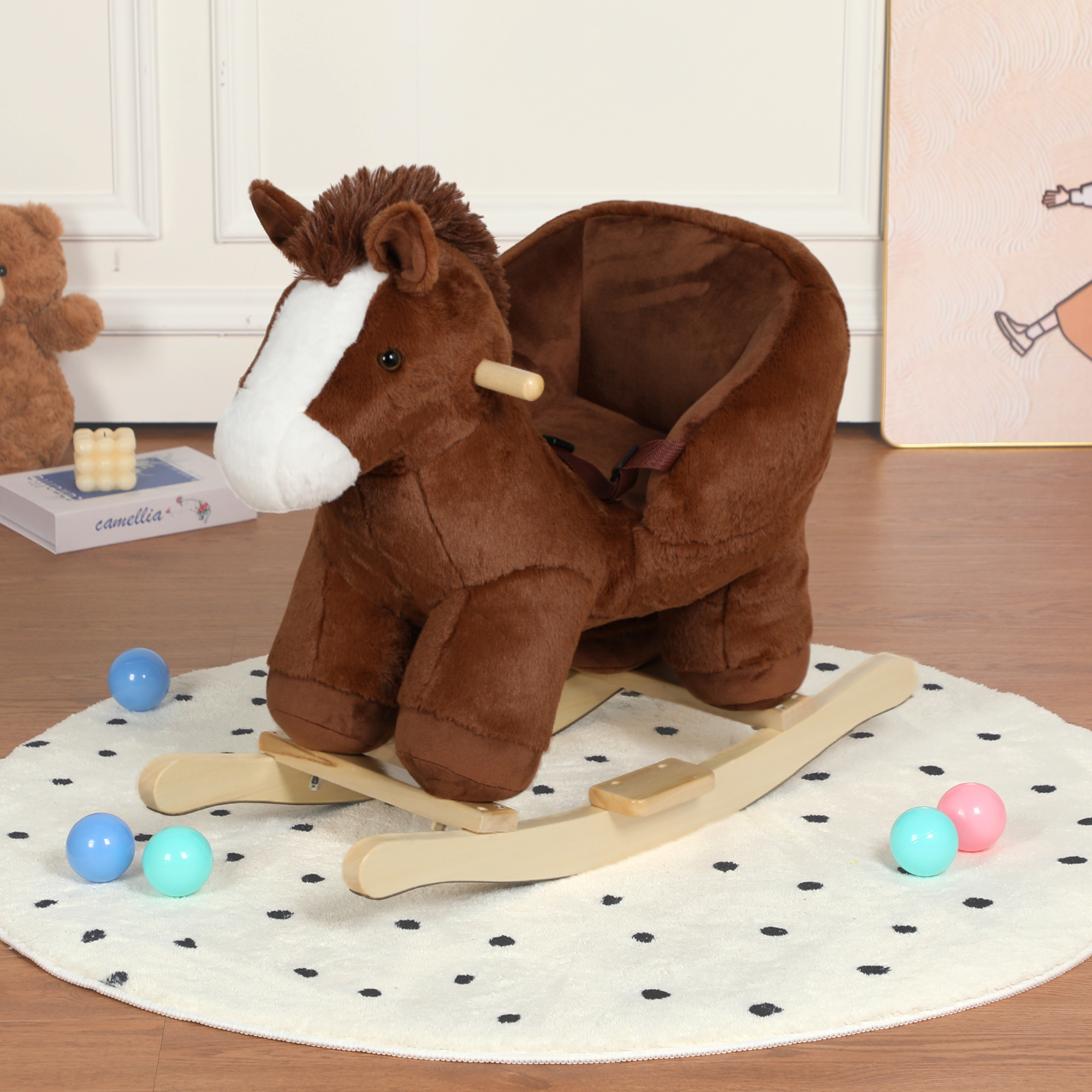 Kids Ride-On Rocking Horse Toy With Horse Sounds, Horse Rocking Toy With Hand Puppets And Safety Belt For Children 1-3 Years, Soft Plush Fabric, Brown, CPC Certified — image 1