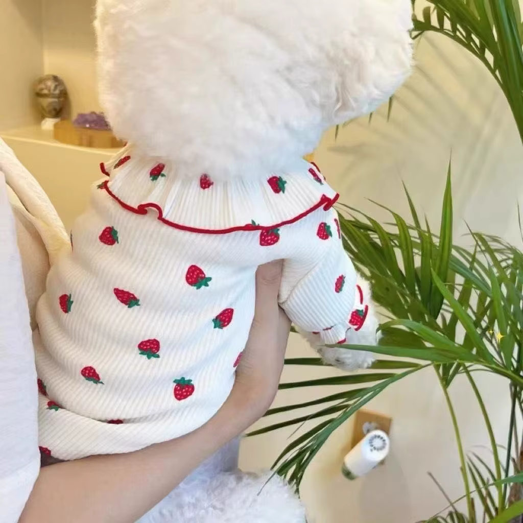 Ropa de Verano para Perros Pequeños - Vestido de Fresa con Manga Rizada para Gatos y Perros Chicos — imagen 1