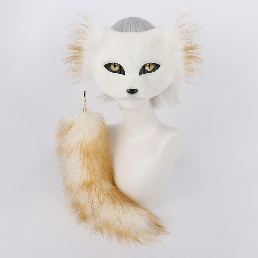 Halloween Half-Face Cat Mask, Personality DIY Animal Mask, Cosplay Plush Tail, Animal Tail Party Accessory — image 4
