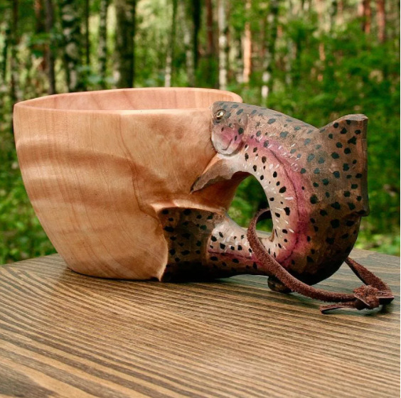 Taza de Madera Esculpidas a Mano - Kuksa Nórdica para Camping y Café — imagen 4