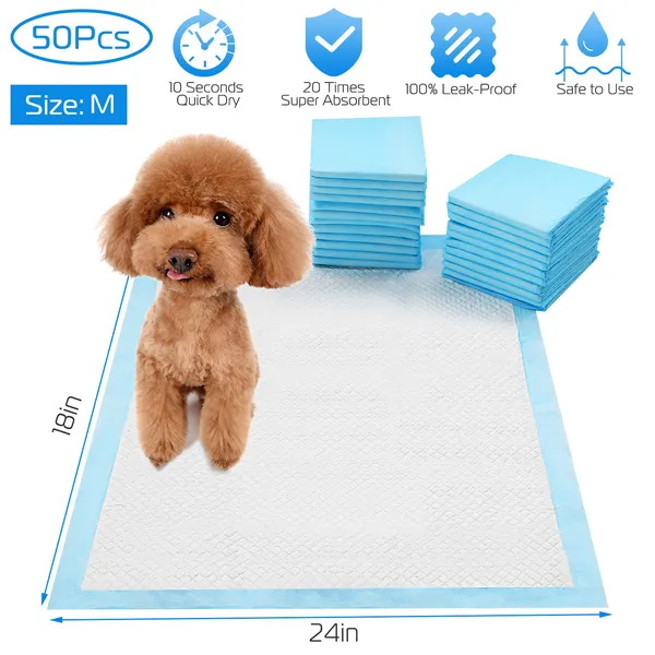 50 Piezas/Juego de Almohadillas de Entrenamiento para Perros, Tapetes Absorbentes para Cachorros y Gatos, Entrenamiento Sanitario 24x18In M — imagen 1