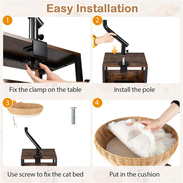 Cama-Percha de Escritorio para Gatos Giratoria 360°, Refugio 2 en 1 para Espacio de Trabajo con Pelota de Cascabel, Natural Negro Blanco — imagen 2