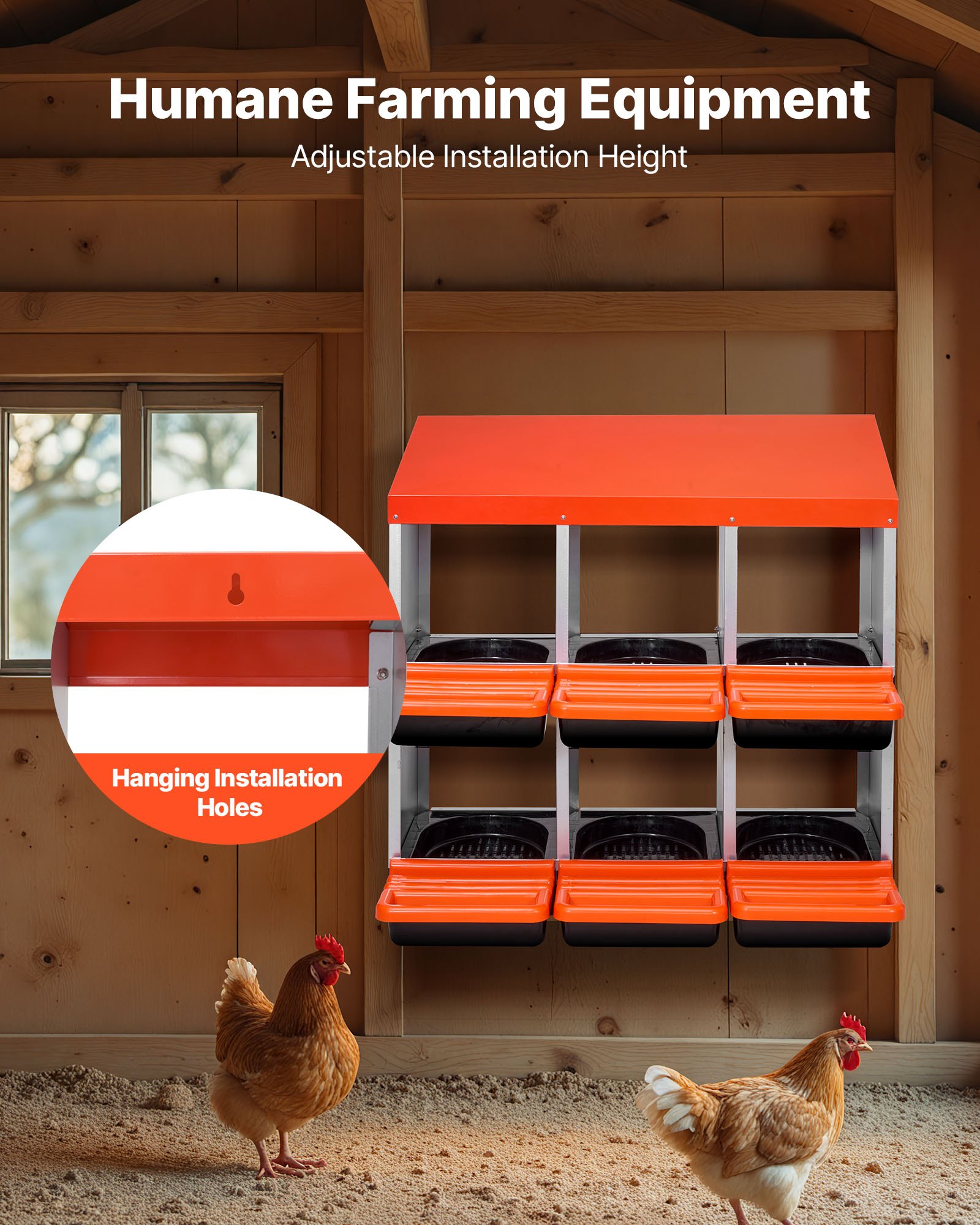 Nidales para Gallinas de 2 Niveles, 6 Compartimentos, Cajas Metálicas de Puesta con Tapas Protectoras de Recolección, Nidal con Sistema de Salida de Huevos, Fácil de Armar, Ideal para Gallinas, Patos y Otras Aves de Corral — imagen 3