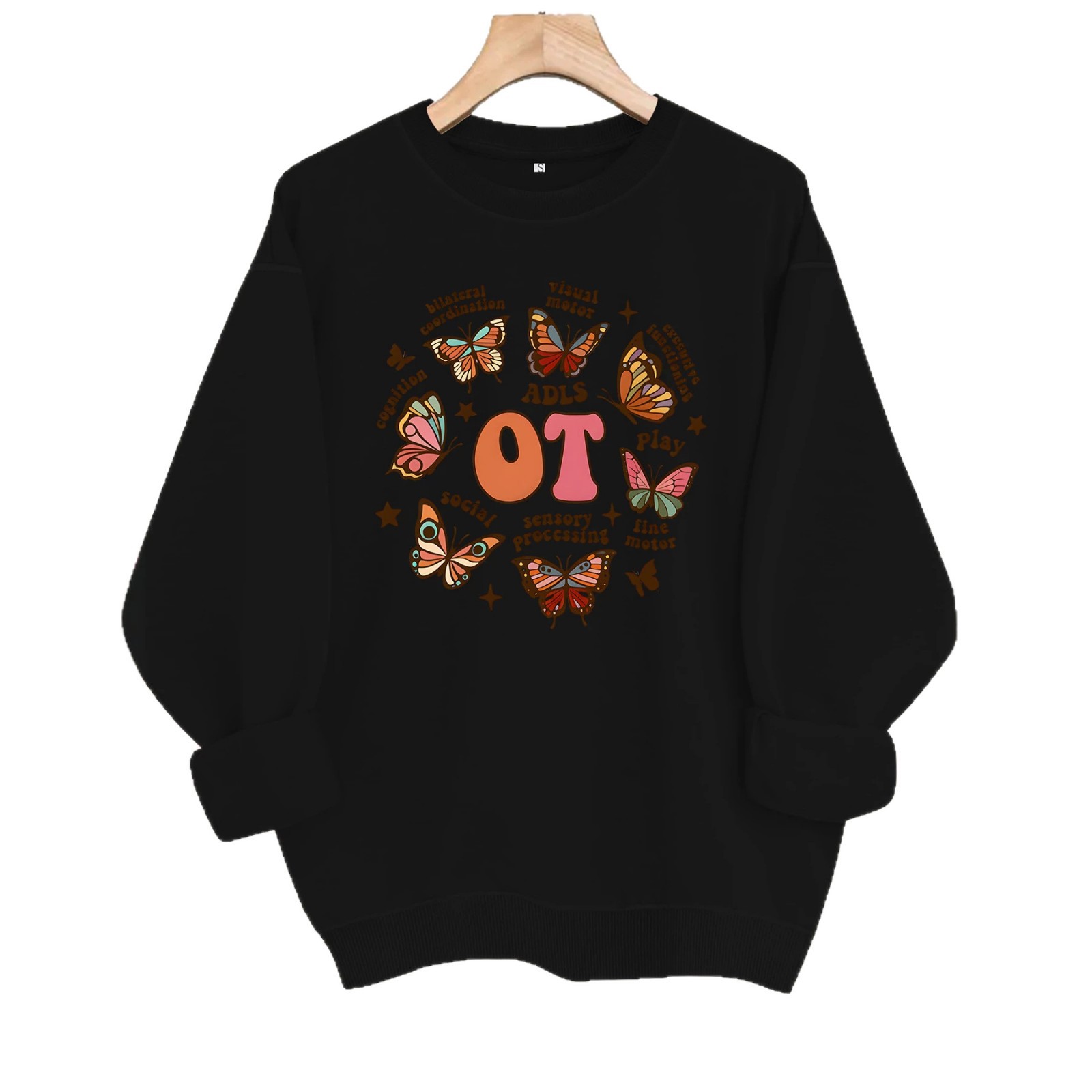 Butterfly print round neck fleece hoodie — image 1