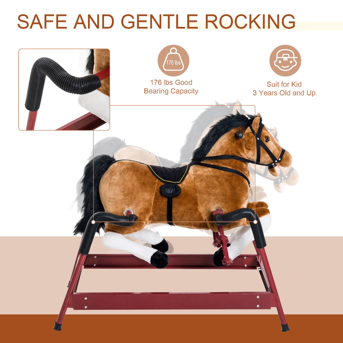 Caballo de Madera Plush para Niños con Sonidos Realistas, Color Marrón — imagen 8