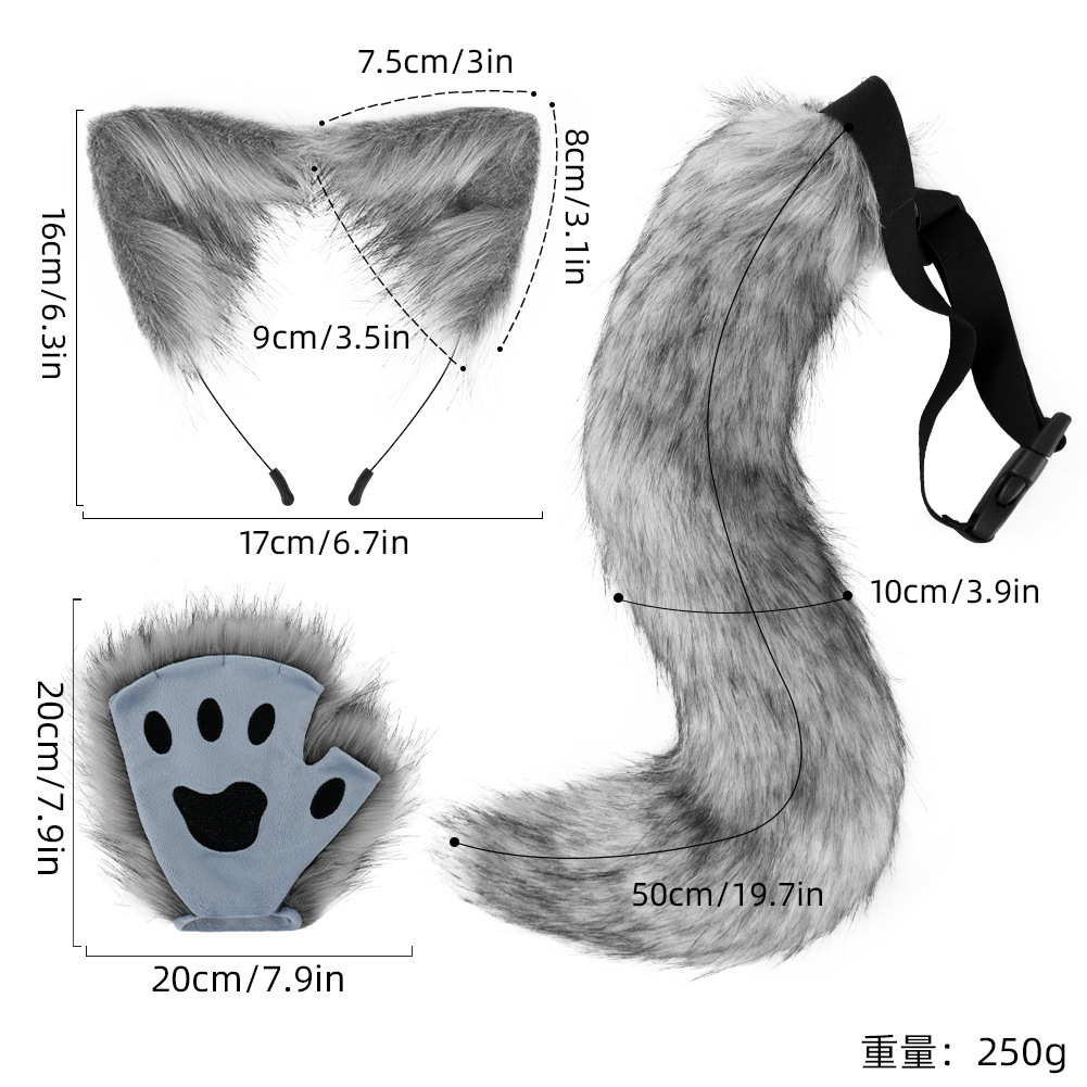 Halloween DIY Animal Ears Headband Cosplay Realistic Cat Set Paw Gloves Fingerless Gloves Cos Accessories — image 5