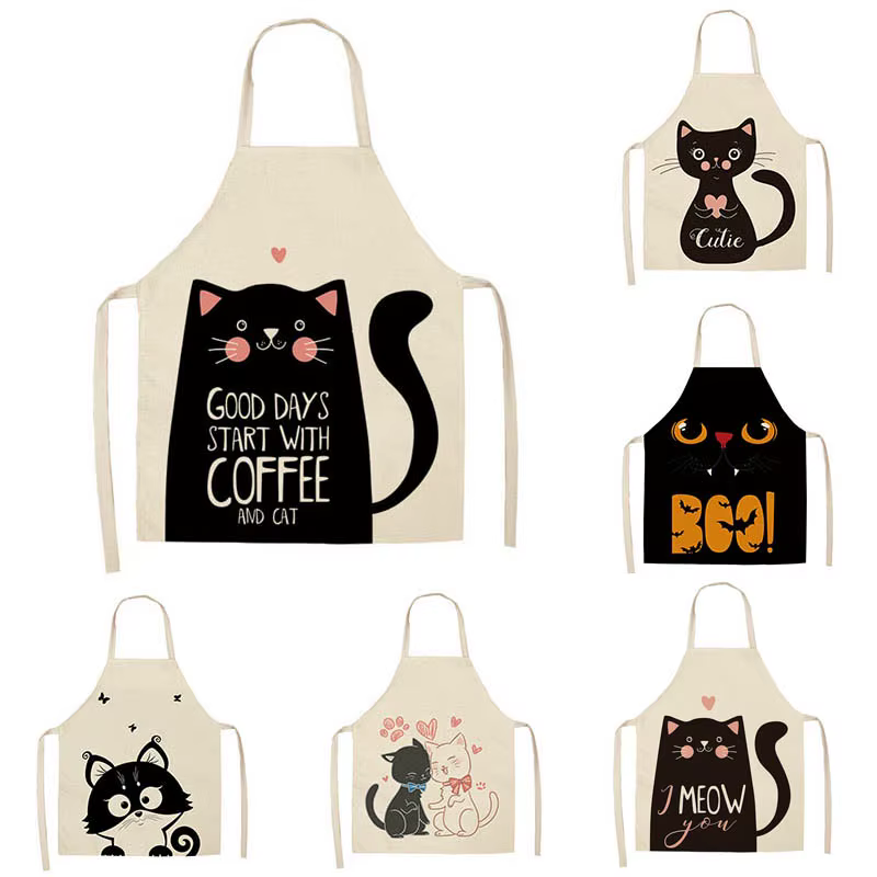 Cotton and linen creative European and American cartoon cute cat apron — image 1