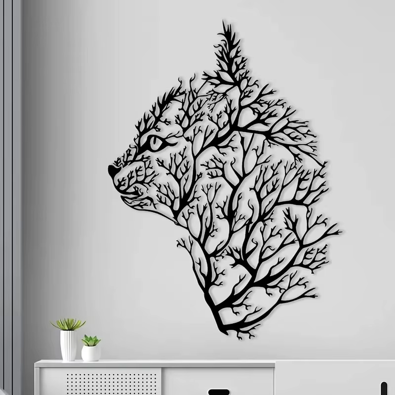 Arte de pared metálico de gato y árbol - Decoración minimalista para dormitorio, sala, oficina - Regalo perfecto para mudanza — imagen 1