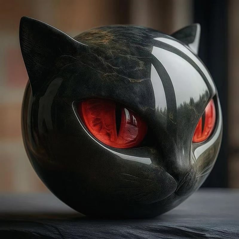 Black cat stone statue (resin head, marble texture): healing stone, souvenir, gift, home/office desk decor — image 4