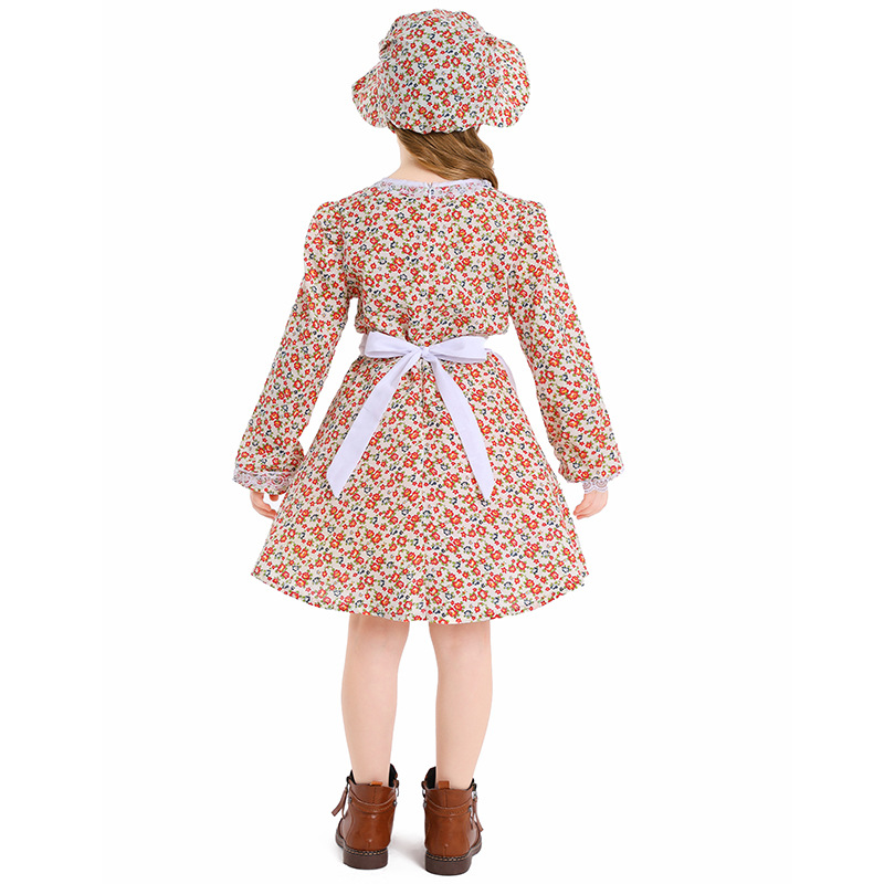 Children's Floral Maid Dress Vintage Farm Girl Stage Performance Costume Halloween Cosplay Outfit — image 5