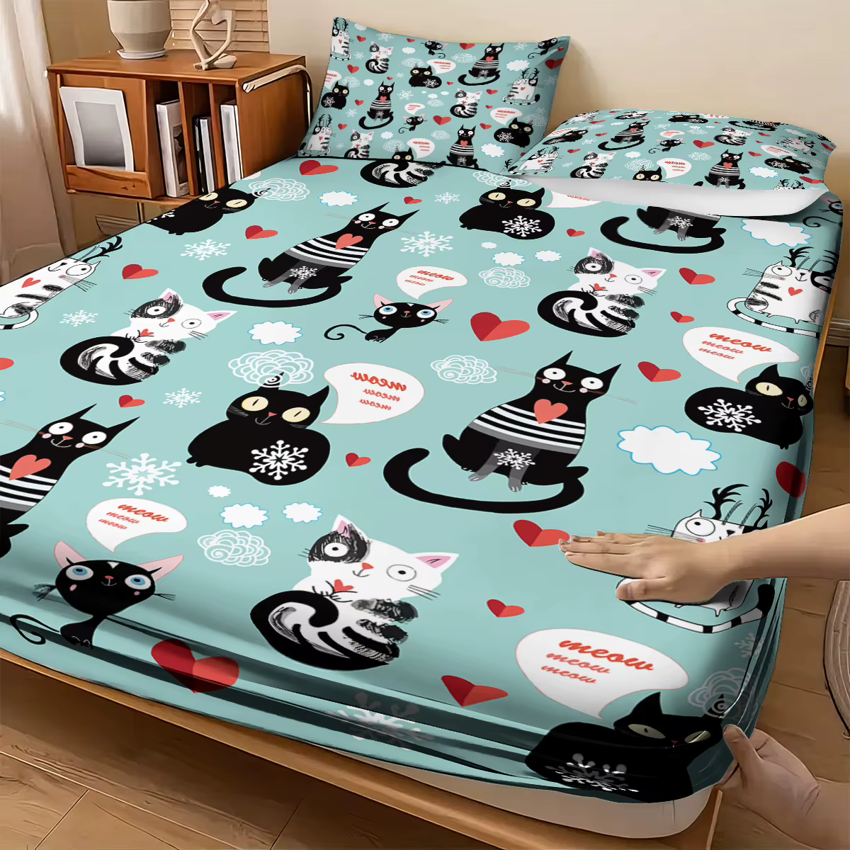Set de Sábanas de 3 Piezas con Estampado de Gatito Tierno, Sin Costuras, Múltiples Tamaños, Cubierta de Cama Suave, Decoración de Dormitorio Lavable a Máquina — imagen 3
