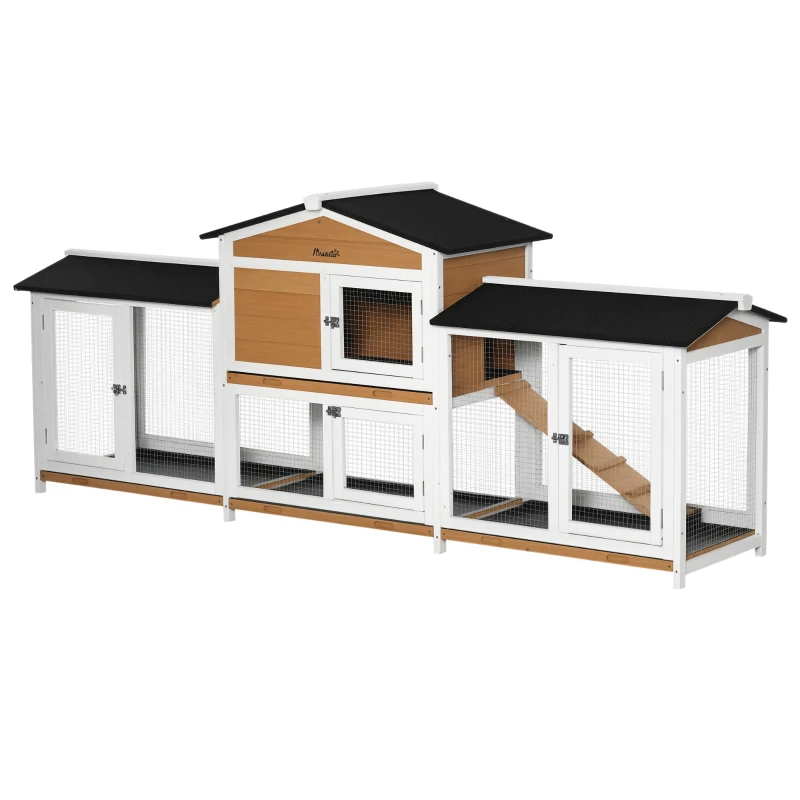 Wooden Rabbit Hutch Bunny Cage Pet Playpen House Enclosure With Double Side Run Boxes, No Leak Tray, Ramp, For Rabbits, Chickens, Ducks, Guinea Pig And Small Animals, White — imagen 10
