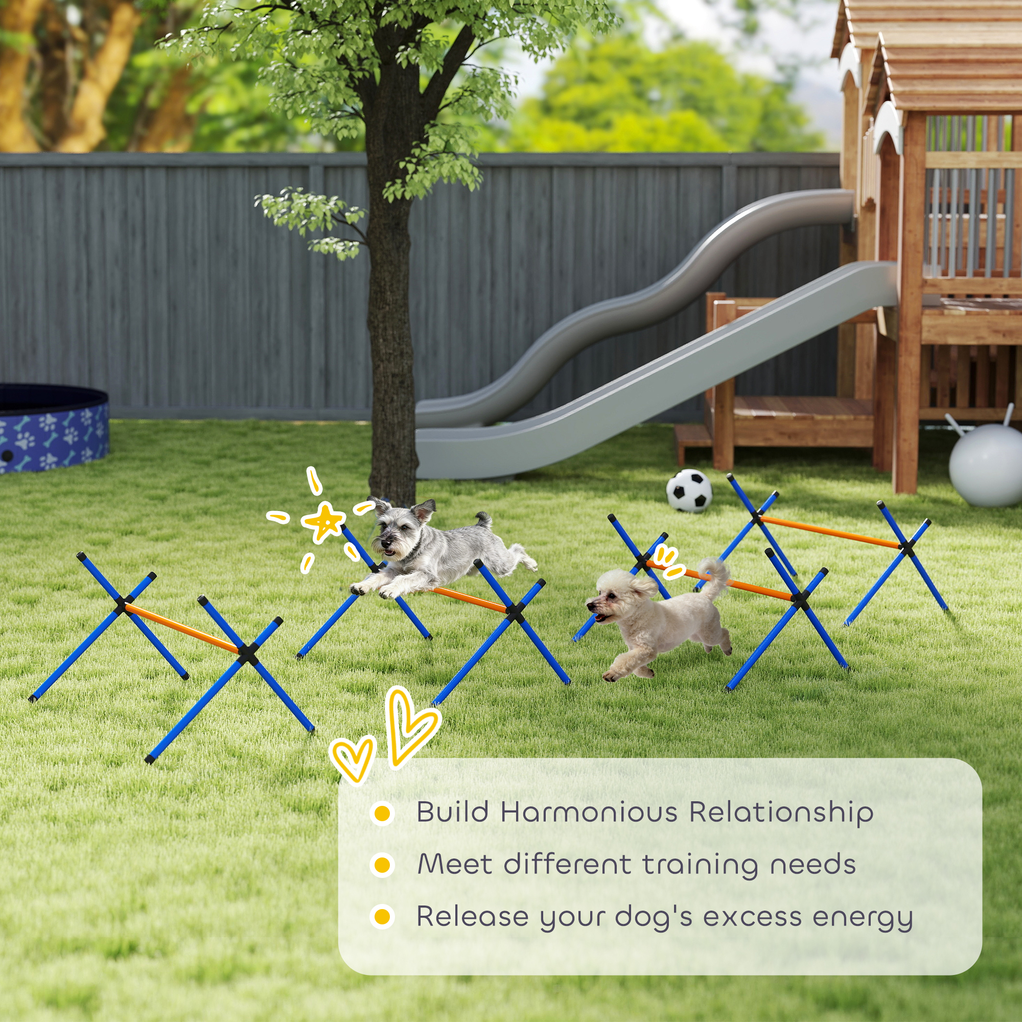 Equipo de Agilidad para Perros de 4 Piezas, Set de Curso de Agilidad para Patio Trasero con Barras de Salto de Altura Ajustable y Bolsa de Transporte — imagen 4