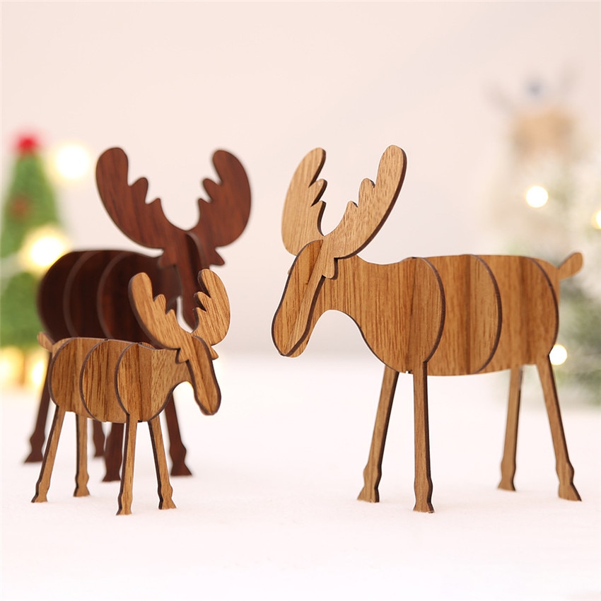 Nuevos adornos de ciervo tallados en madera para decoración navideña DIY regalos infantiles para hogares bares centros comerciales pendientes festivos — imagen 1
