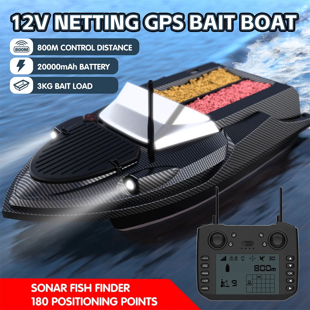 V080 Fibra de Carbon GPS Barco de Cebo a Distancia 150 Puntos de Localización 2KG Carga Auto Retorno 12V Pesca Nocturna Barco para Carpa — imagen 1