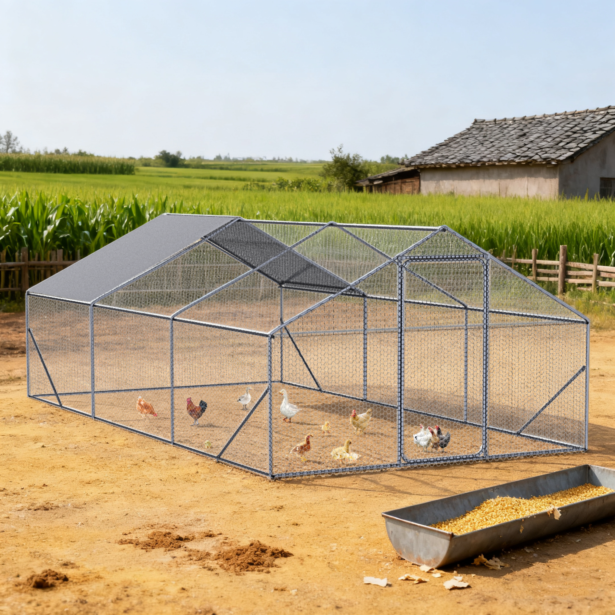 Cubo de Pollos al Aire Libre XPT035 Metal Grande Espacio 20x10x6 FT 3 Unidades para Uso Exterior en Granjas — imagen 5